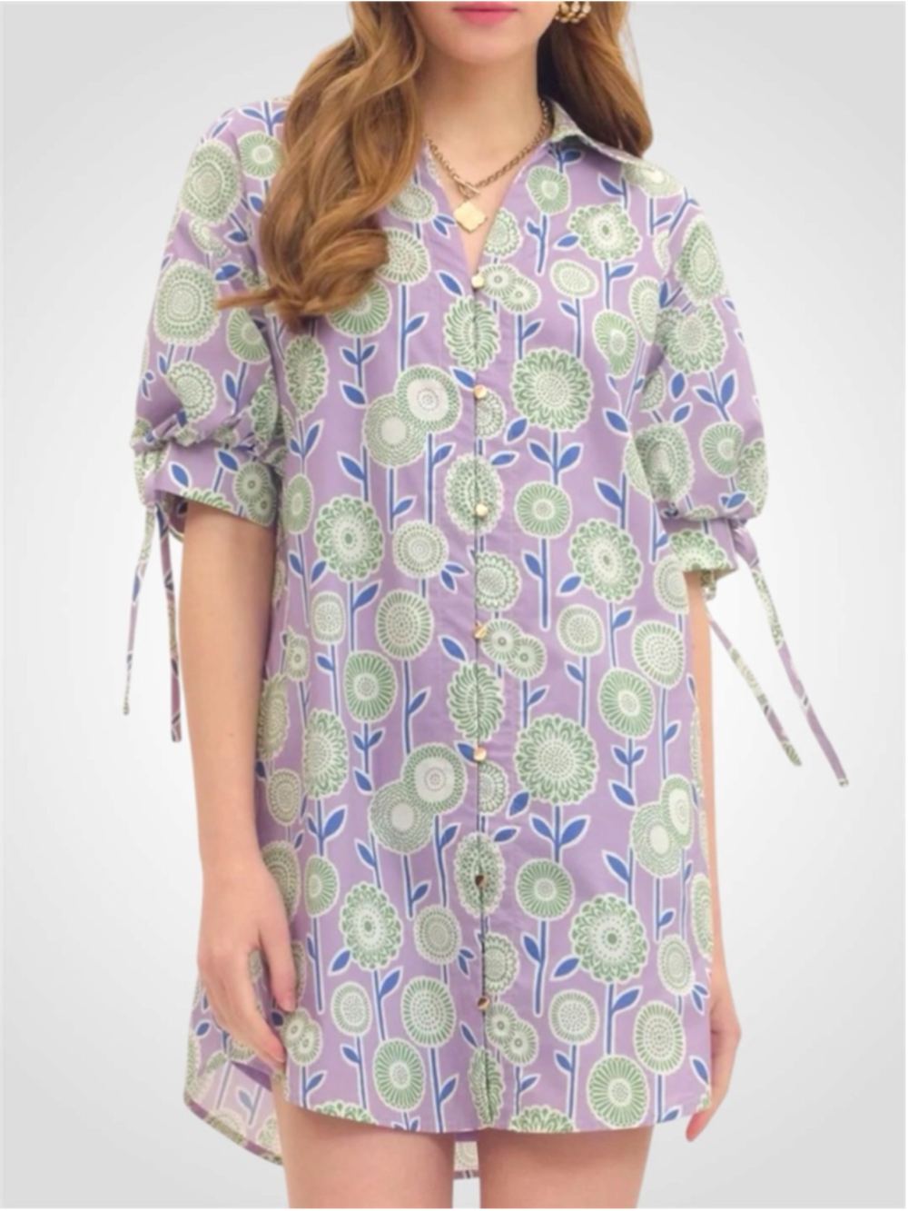 Entro Botanical Print Mini Dress in Lavender Size S